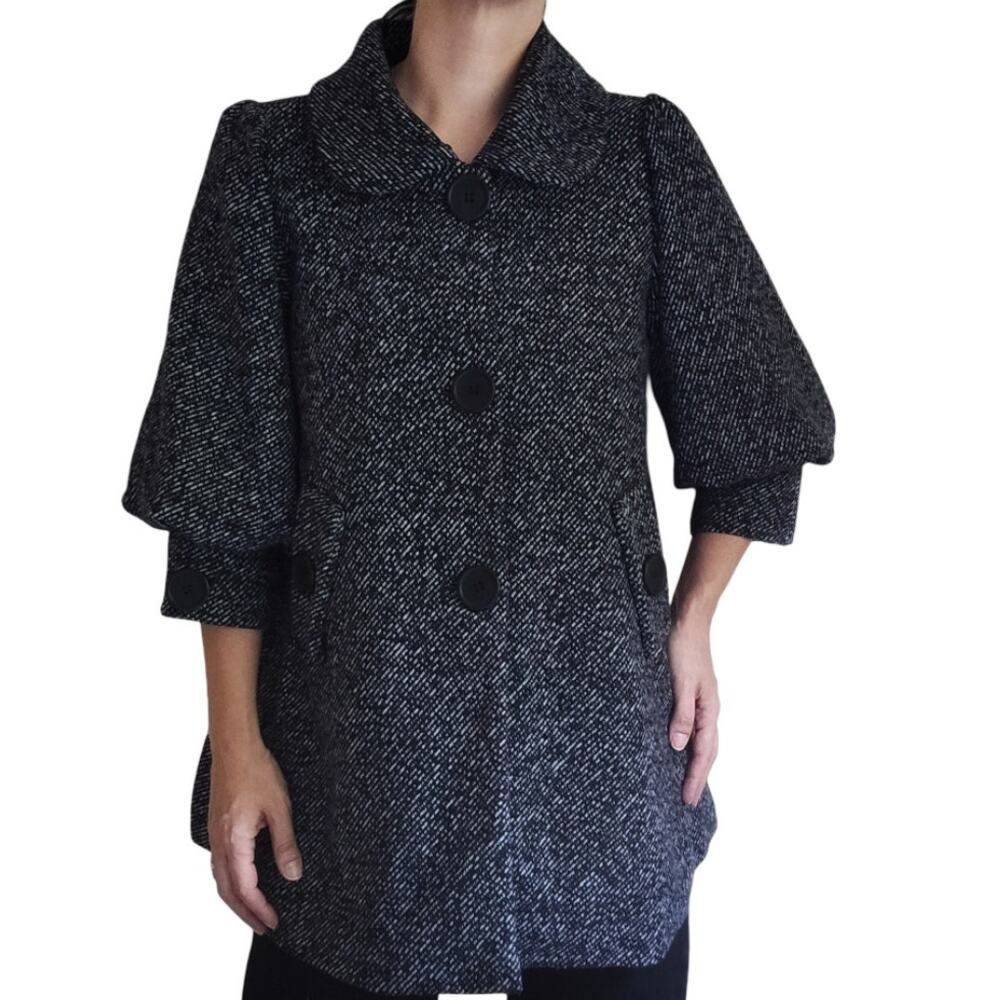 Antropologie Hazel Peacoat Overcoat Removable Faux Fur Collar Sz S Black/White